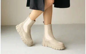 Botki -161 188 2103 54 Taupe Suede 161638, Beżowy, Skóra naturalna | Bayla Hot