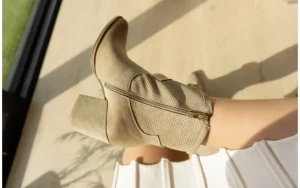 Botki -159 5034 001-P Beż Welur 159185, Skóra naturalna | Bayla Fashion