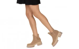 Botki -159 3954 001-P Beż Welur 159026, Beż, Skóra naturalna | Bayla Clearance