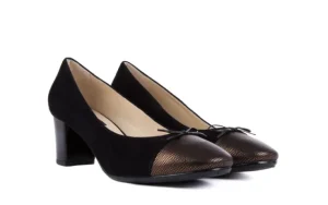 Czółenka -130 3656 118-861 Czarny Zamsz-Miedź Jaszczurka, Skóra naturalna | Bayla Fashion