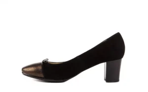 Czółenka -130 3656 118-861 Czarny Zamsz-Miedź Jaszczurka, Skóra naturalna | Bayla Fashion