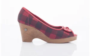 Czółenka 715 716 RED PLAID, Czerwony/ Czarny, Materiał | Dijean New