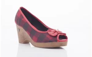 Czółenka 715 716 RED PLAID, Czerwony/ Czarny, Materiał | Dijean New