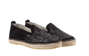Espadryle -115 107601 Serraje Negro, Czarny, Skóra naturalna | Bayla New
