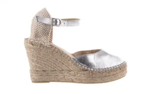 Espadryle -115 D402500 Laminado Plata, Srebrny, Skóra naturalna, | Bayla Sale