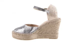 Espadryle -115 D402500 Laminado Plata, Srebrny, Skóra naturalna, | Bayla Sale
