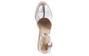 Espadryle -115 D402500 Laminado Plata, Srebrny, Skóra naturalna, | Bayla Sale
