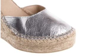 Espadryle -115 D402500 Laminado Plata, Srebrny, Skóra naturalna, | Bayla Sale