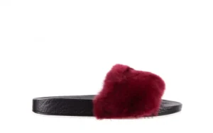 Klapki -112 0479-17194 Burgundy Furry, Bordo/Czarny, Skóra naturalna | Bayla New