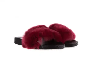 Klapki -112 0479-17194 Burgundy Furry, Bordo/Czarny, Skóra naturalna | Bayla New