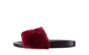 Klapki -112 0479-17194 Burgundy Furry, Bordo/Czarny, Skóra naturalna | Bayla New