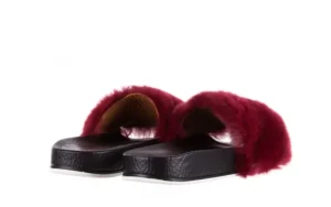 Klapki -112 0479-17194 Burgundy Furry, Bordo/Czarny, Skóra naturalna | Bayla New
