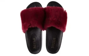 Klapki -112 0479-17194 Burgundy Furry, Bordo/Czarny, Skóra naturalna | Bayla New