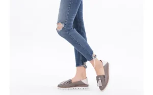 Mokasyny -018 1133-X86 Grey Off White 018506, Szary/Biały, Skóra naturalna | Bayla Clearance