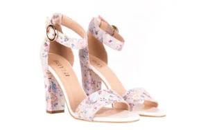 Sandały -056 8024-1292 Białe Sandały w Kwiaty, Skóra naturalna | Bayla Hot