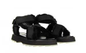 Sandały Raven Black 119160, Czarny, Futro naturalne | EMU Outlet