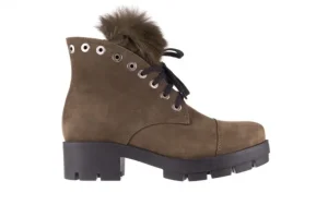 Trzewiki -076 1806 Oliwkowe Trzewiki Z Futrem, Skóra naturalna | Bayla Discount